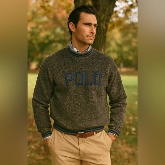 Polo by Ralph Lauren VINTAGE Men's Dark Gray Fleece Crewneck Sweatshirt Medium - Picture 1 of 6